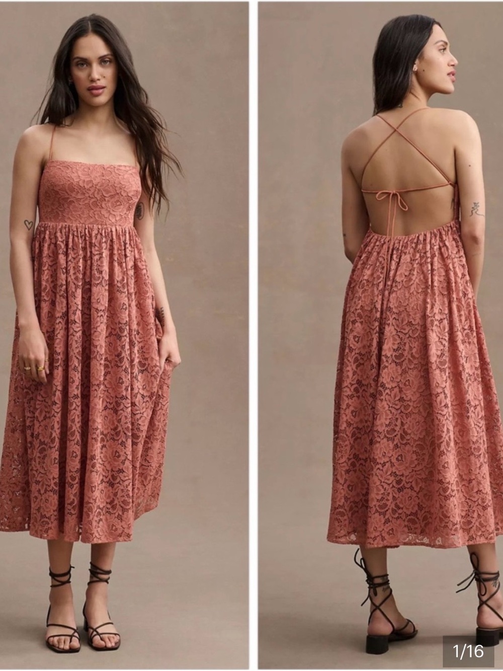 ✨ HP ✨ BHLDN x Anthropologie Zoe Open Back Lace Midi Dress Romantic Boho Size 10